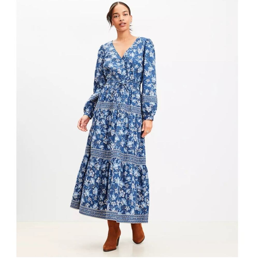 Blue Floral Long Sleeve Maxi Dress
